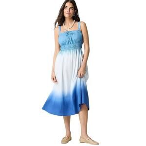 J.Crew Blue White Ombré Smocked Midi Dress Size S NWT Cotton Summer Sundress